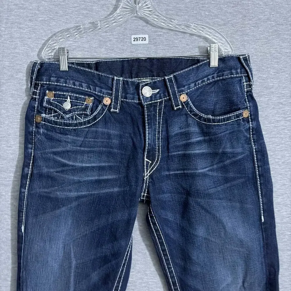 True Religion Men's 36 Blue Denim Ricky Big T Straight Leg Flap Pocket Jeans